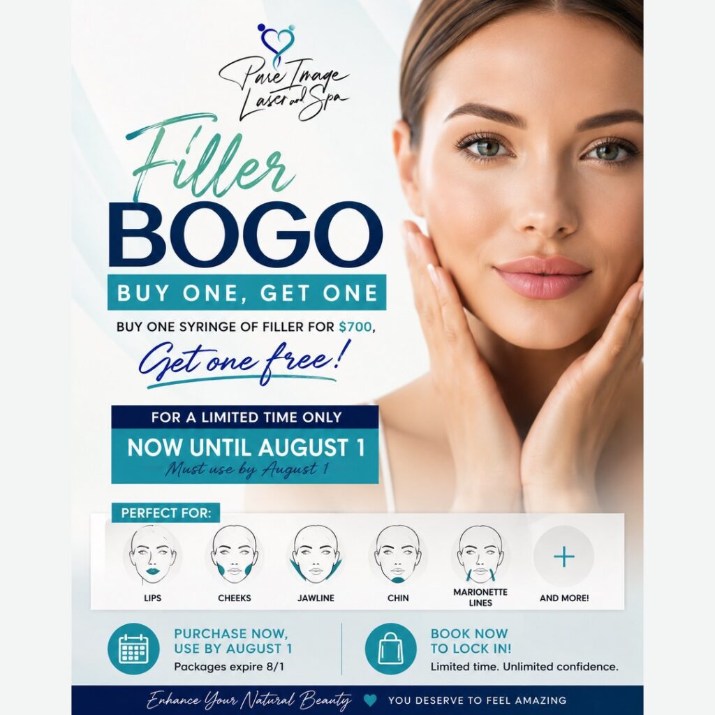 Indianapolis med spa filler BOGO special at Pure Image Laser and Spa offering buy one syringe get one free dermal filler promotion